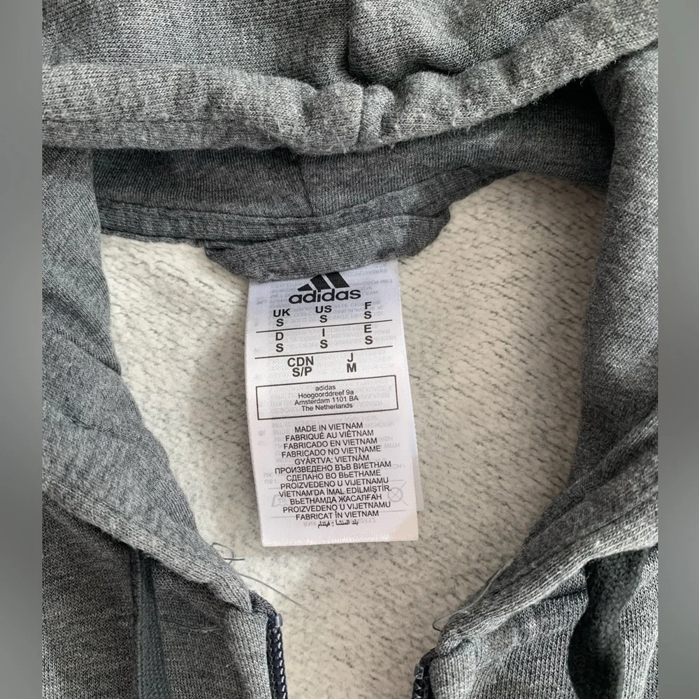 Adidas Men grey cotton blend hoodie zip up jacket